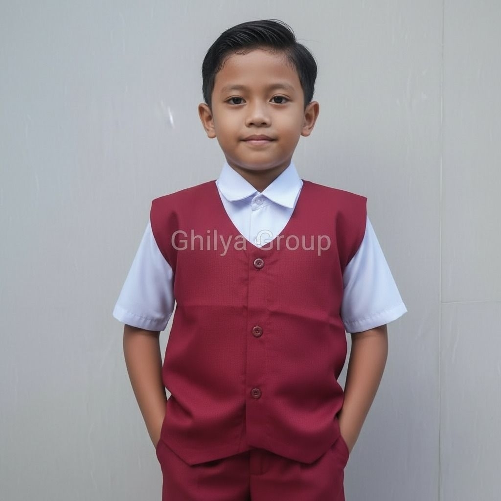 rompi merah licin, rompi merah sd, rompi sd, rompi merah