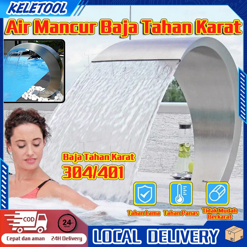 60x30cm Waterfall Kolam Renang Stainless 304 Anti Karat Air Mancur Air Terjun Warna Perak Cocok untu