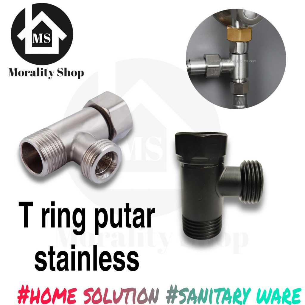 spare part sambungan kran pipa air 1/2 inch fitting shower kloset T ring putar stainless 1005 black