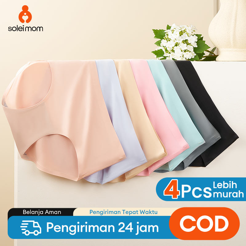 4PCS  Multipack Celana Dalam Seamless Tanpa Es Sutra CD Nyaman Wanita  wanita transparan tipis  Adem