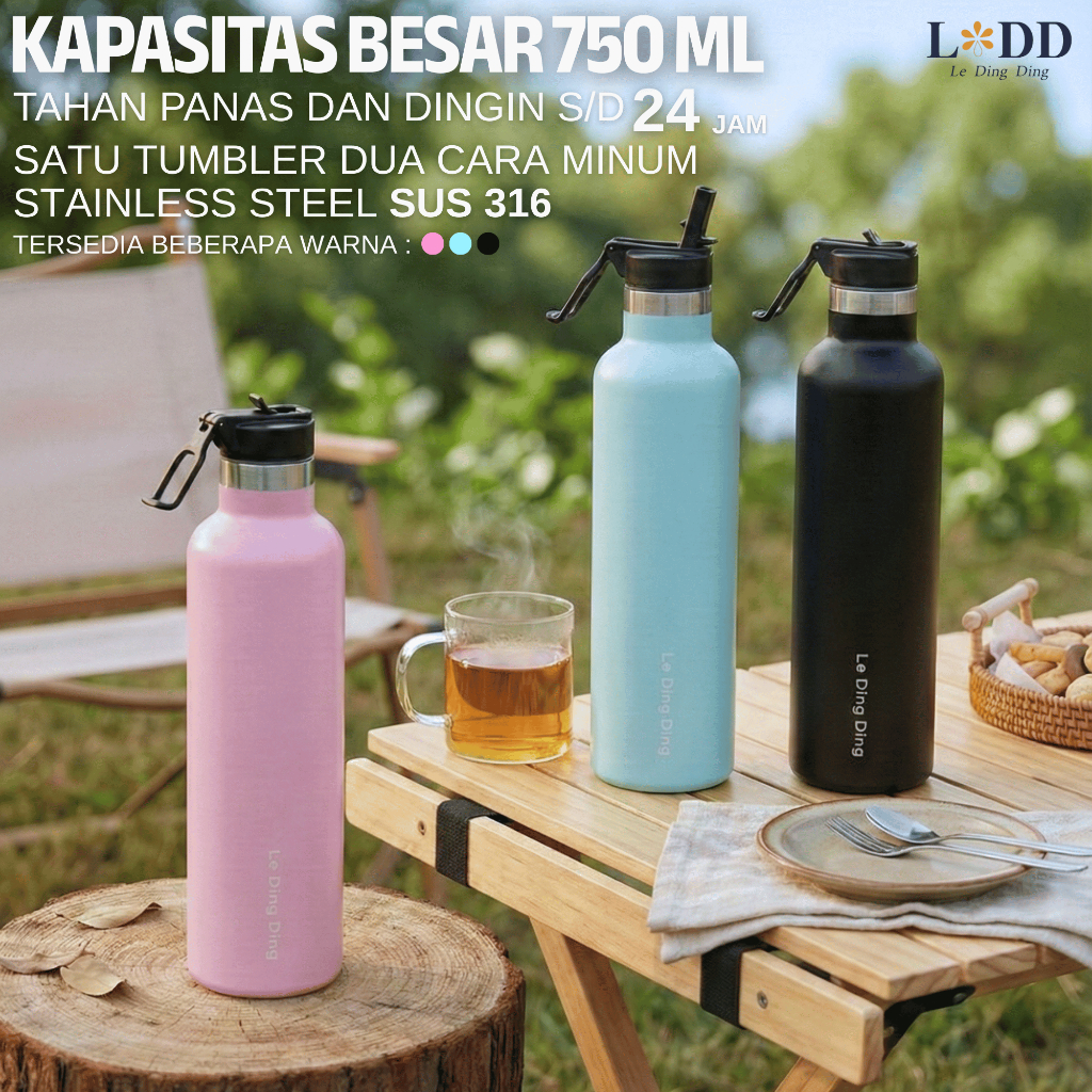[Medan Ready Stock] LeDingDing- Tumbler segelas Stainless Sport Botol Minum aesthetic1 Liter Tahan P