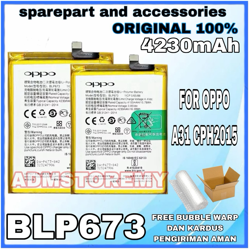 Batre Baterai BLP673 Oppo A31 CPH2015 Battery Batre Tanam Oppo Original (ADMSTOREMY)
