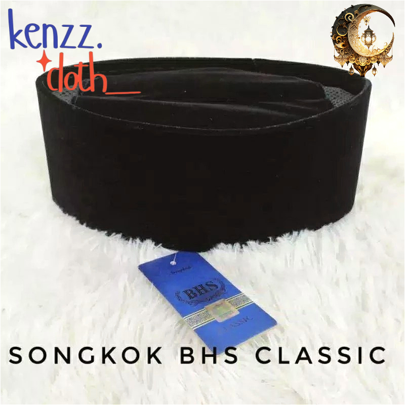 BHS Songkok Peci Classic AC Kain Beludru Tinggi 9cm Hitam Dewasa Ibadah Santai
