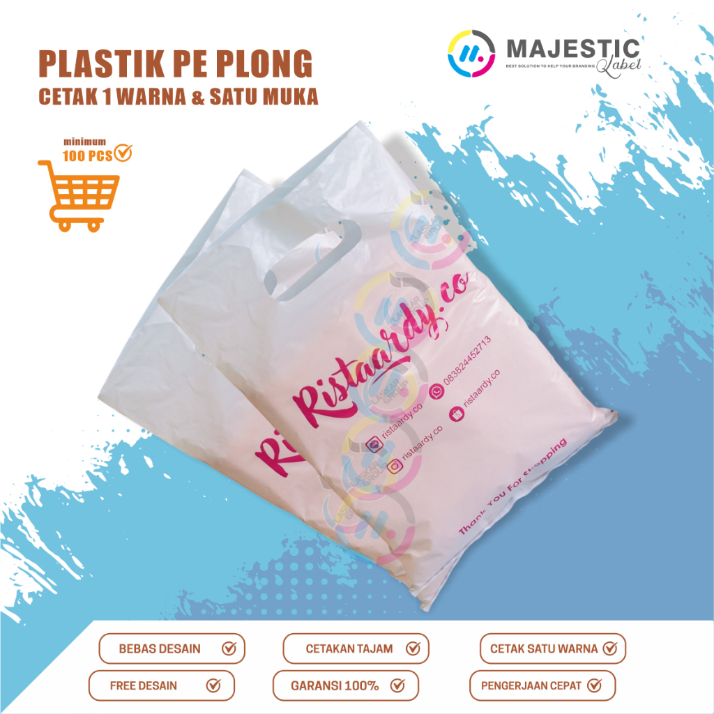sablon plastik pe plong + plastik packing + cetak plastik sablon