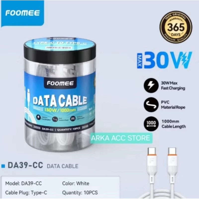 (TOPLES ISI 10PCS) FOOMEE DA39-CC Cable Data C to C 30W Fast Charger 1m