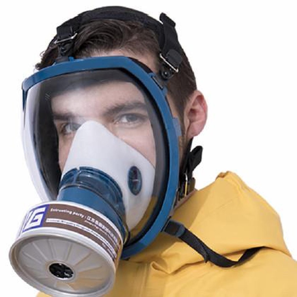 Full Face Gas Mask Single Respirator c/w Carbon Active Filter Tank