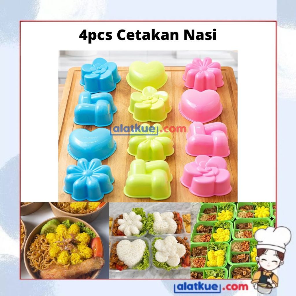 (Isi 4 pcs) Cetakan Nasi Besar / Pencetak Nasi Box motif besar / Cetakan pudding Nasi Bento Bolukuku