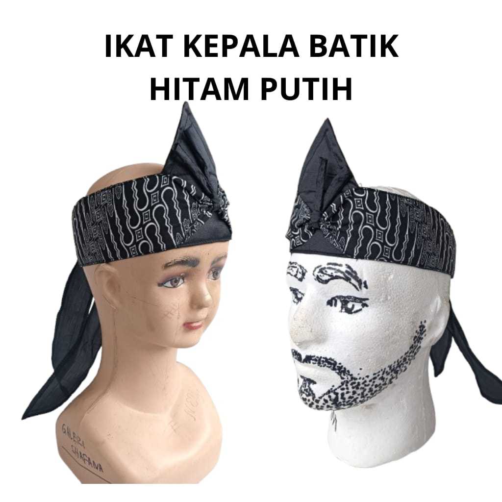 Ikat Kepala Batik Hitam Putih Motif Klasik | Nyaman Dipakai