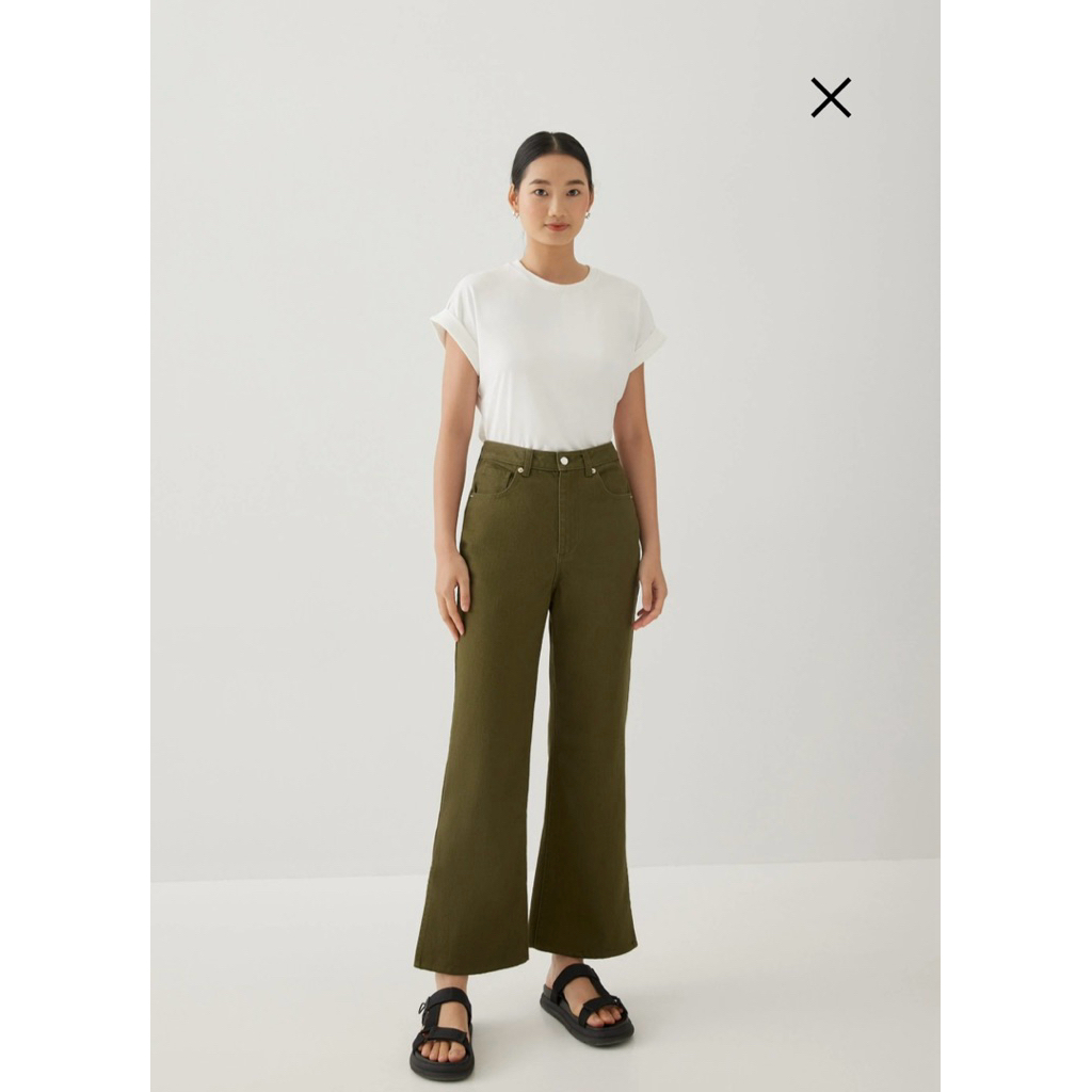 LOVE BONITO - ISHA DENIM FLARE PANTS (OLIVE) XS