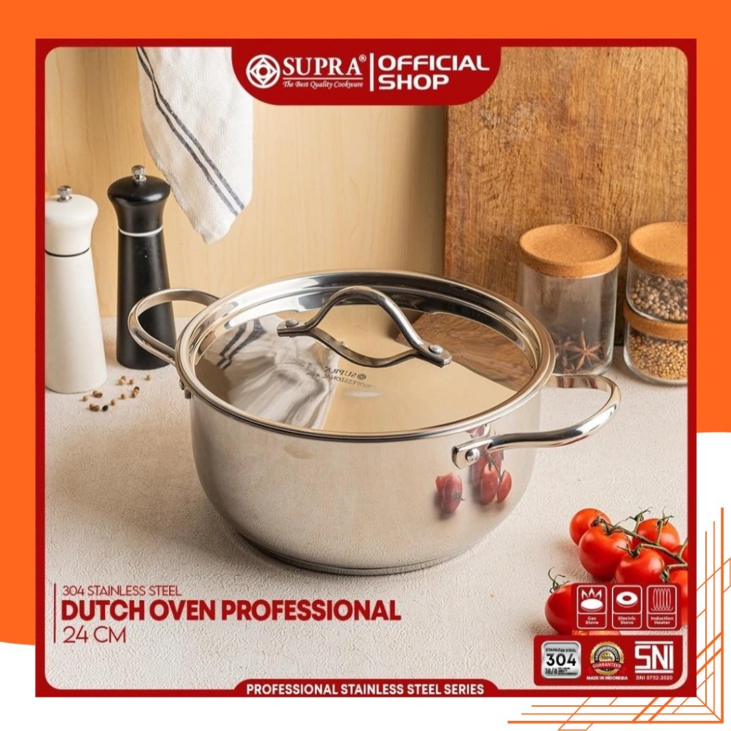 Panci Stainless Steel SUS 304 Dutch Oven 24 Cm Professional Series full stainless