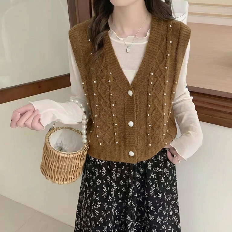 Outer Sweater Rajut Wanita Model Korea Tanpa Lengan Vest Outfit Trendy