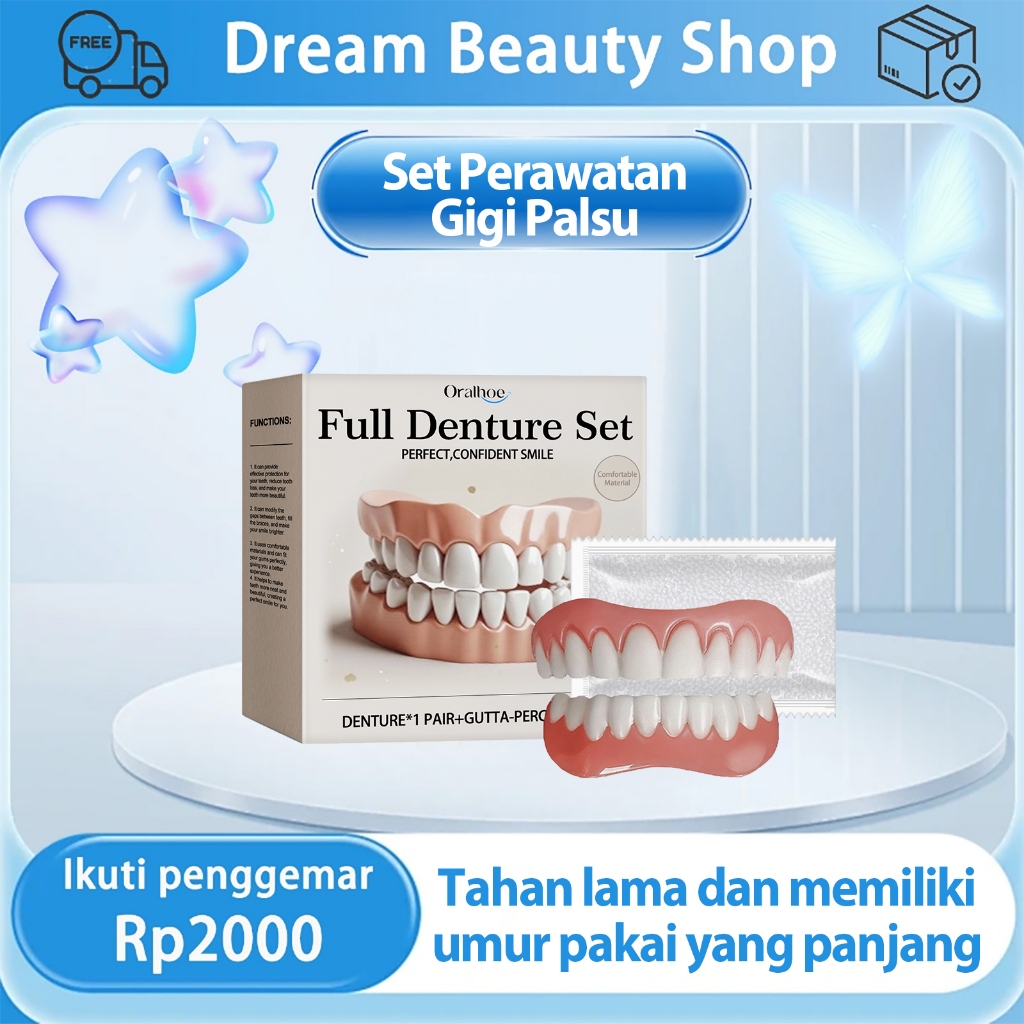 Oralhoe Gigi Palsu Lepas Pasang 1set gusi gigi palsu gigi palsu instan atas bawah Merapikan Gigi Den