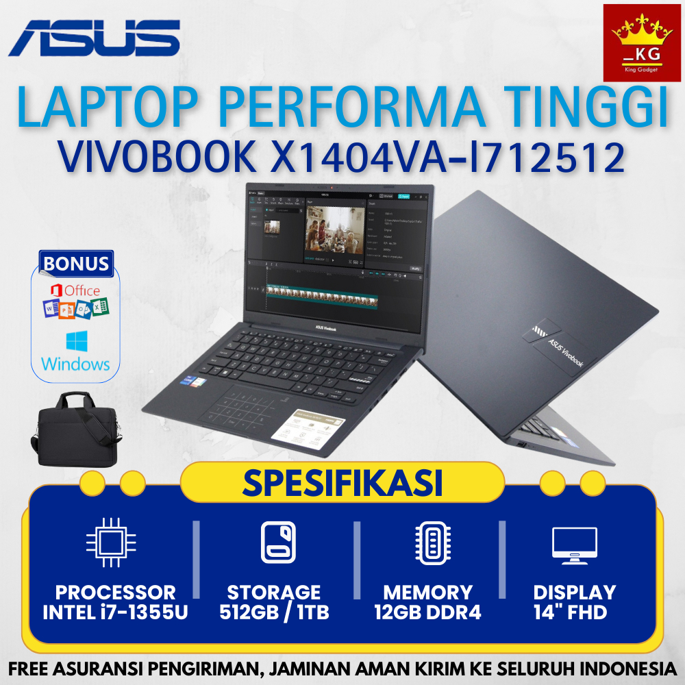 Laptop Baru Asus VivoBook X1404VA-I712512 Intel i7-1355U RAM 12Gb SSD 512Gb Windows 11 Full HD 14"