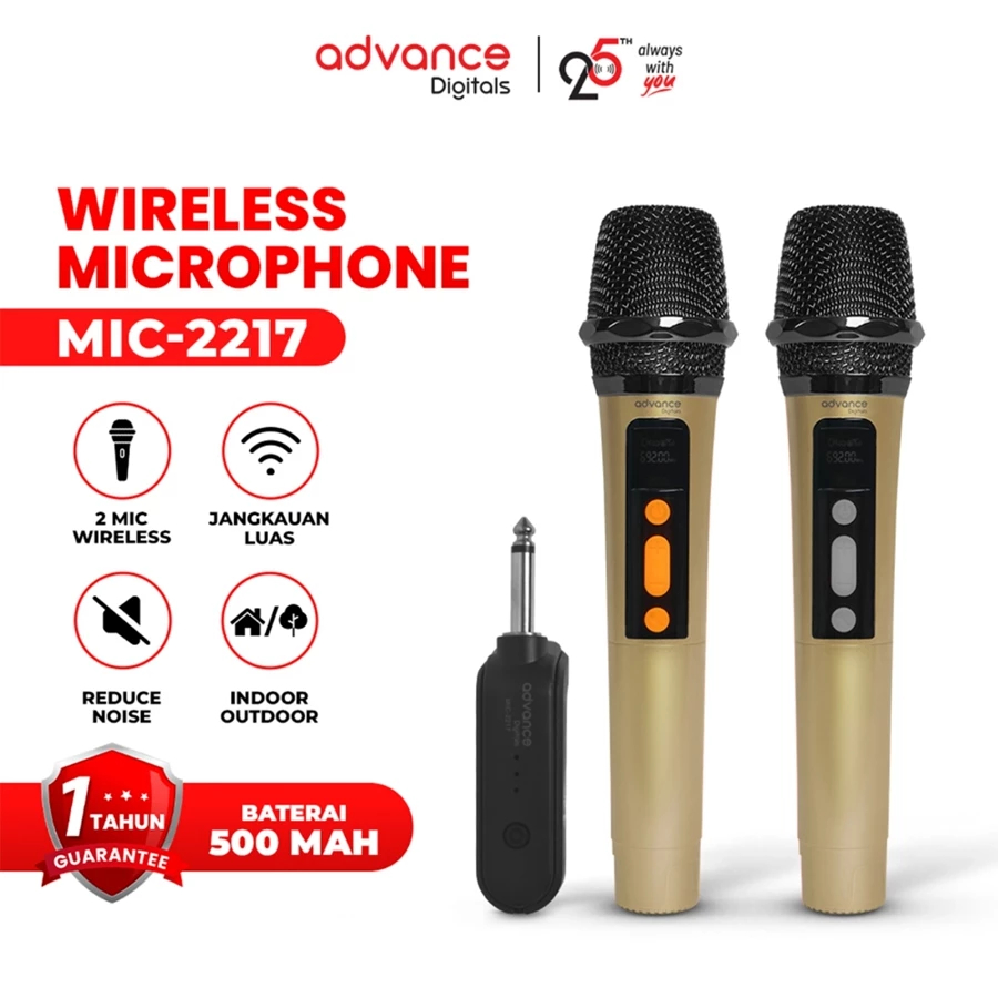 Advance MIC-2217 Double Mic Wireless Recharger untuk Souncard atau Speaker Garansi Resmi 1 TahunAdva