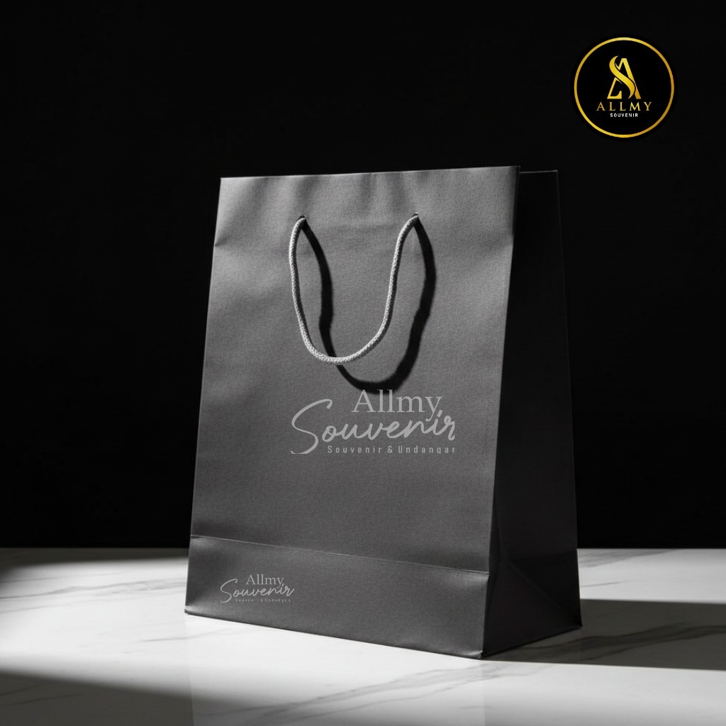 [Ecer] Paperbag Hitam R7 Tali Kertas Polos | Paperbag Souvenir Murah