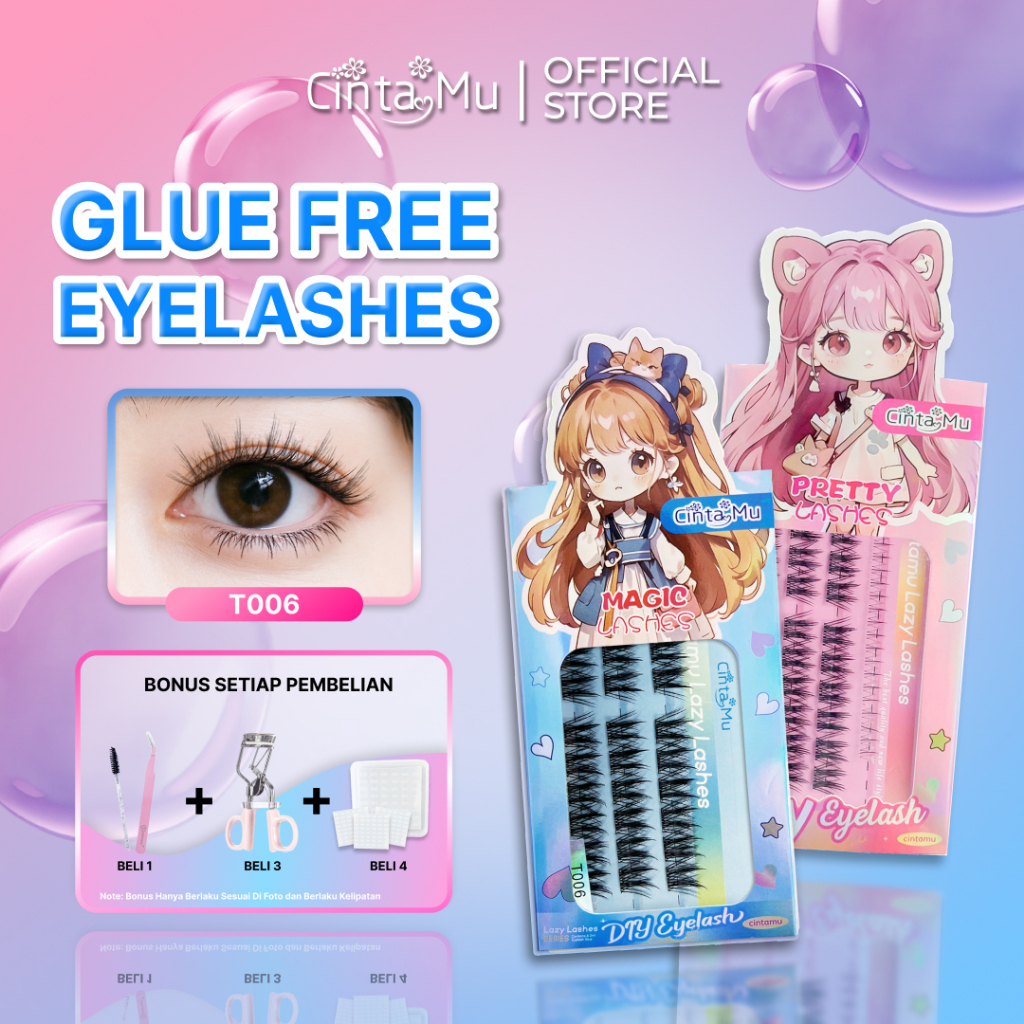 TANPA LEM T006 Bulu Mata Palsu Ekstensi FREE PINSET DAN BRUSH Natural Eyelash Lentik Panjang Simpel 