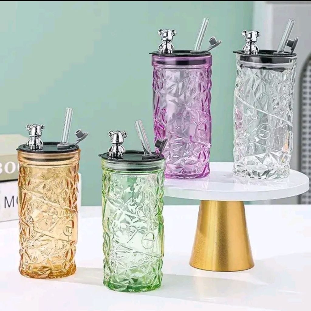 Gelas Kaca Aestetik/ Tumbler Anti Tumpah/ Tumbler Minum