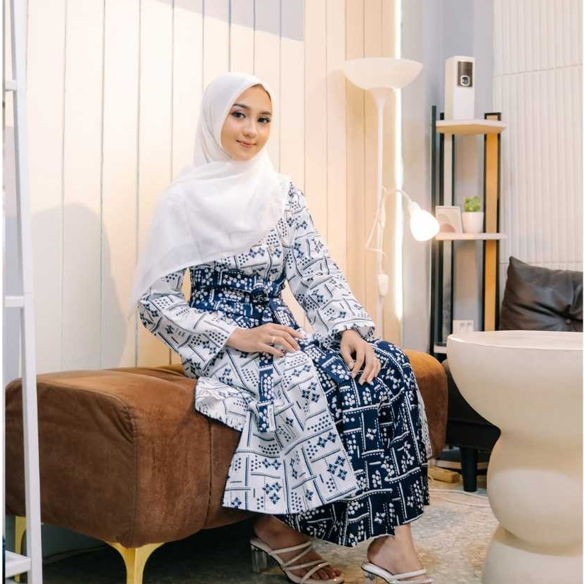 WAHDANI - Haifa Tunik Set Rok Batik ( One Set Atasan Tunic Rok Obi Belt  Bahan Katun Premium )