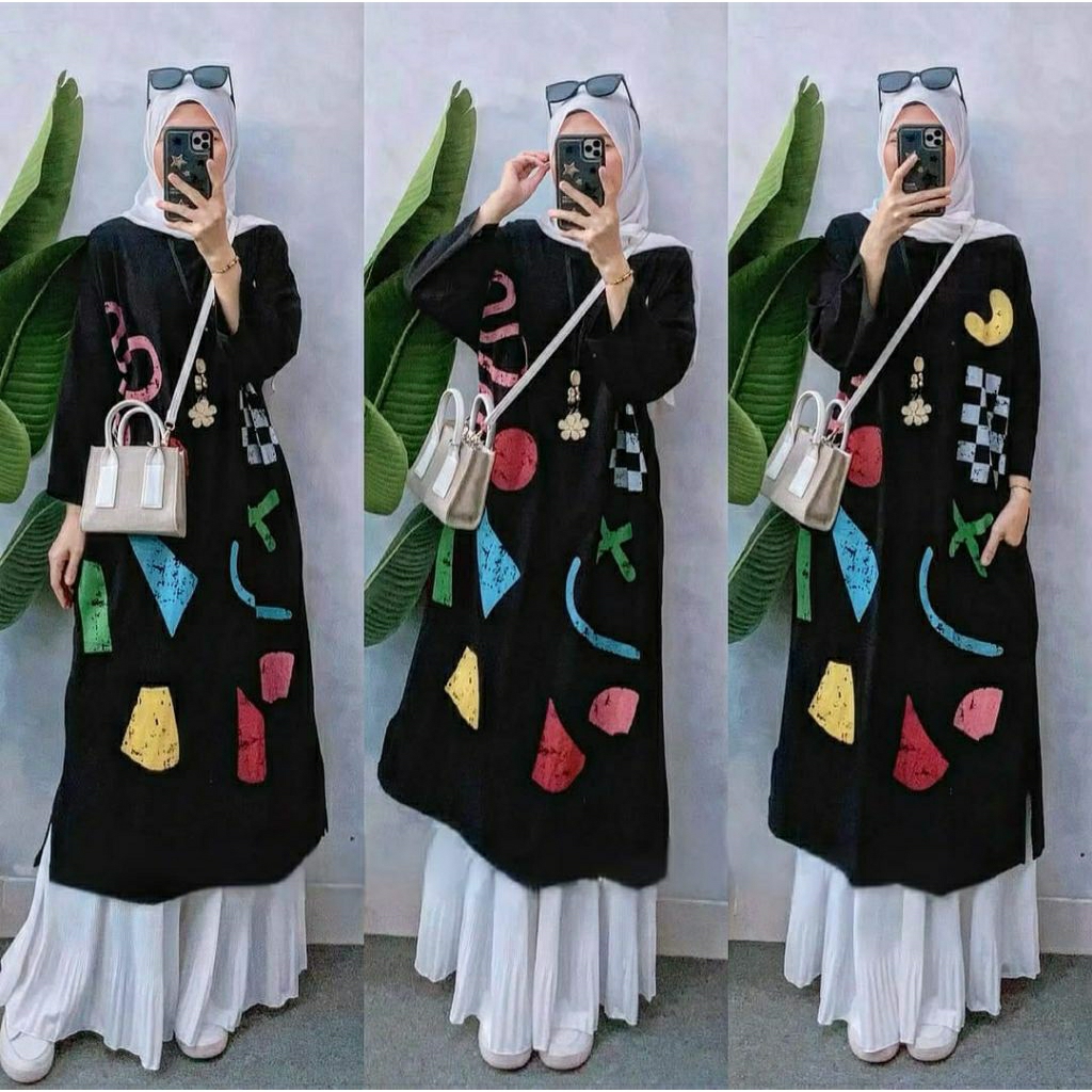 Cecilia Long Tunik, tunik bahan kaos combat premium jumbo fit XXXXL LD 130-140 termurah terlaris kek