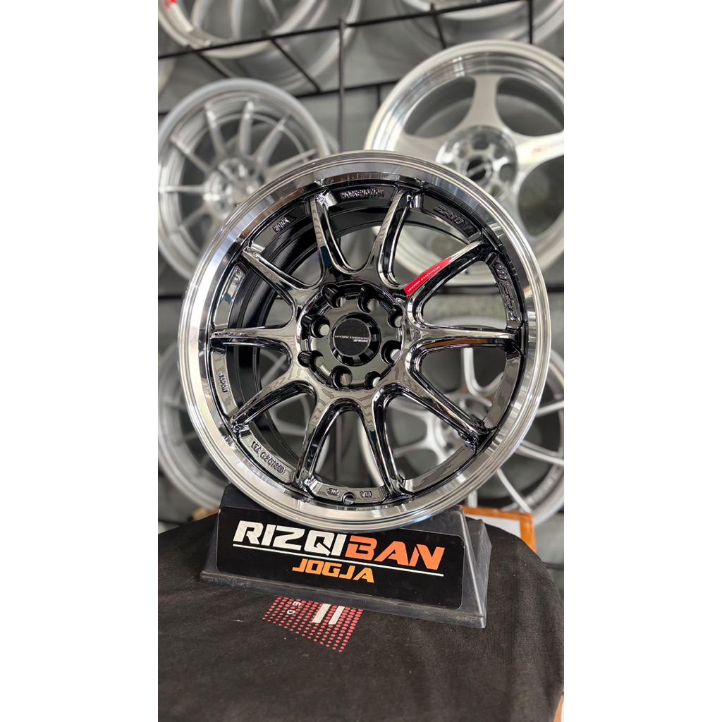 velg work zr10 r16 black chrome lip polish lebar 7 et38 kondisi baru
