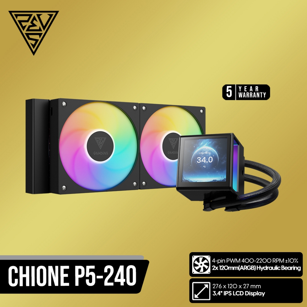 GAMDIAS CHIONE P5-240 ARGB AIO Liquid CPU Cooler with LCD Display