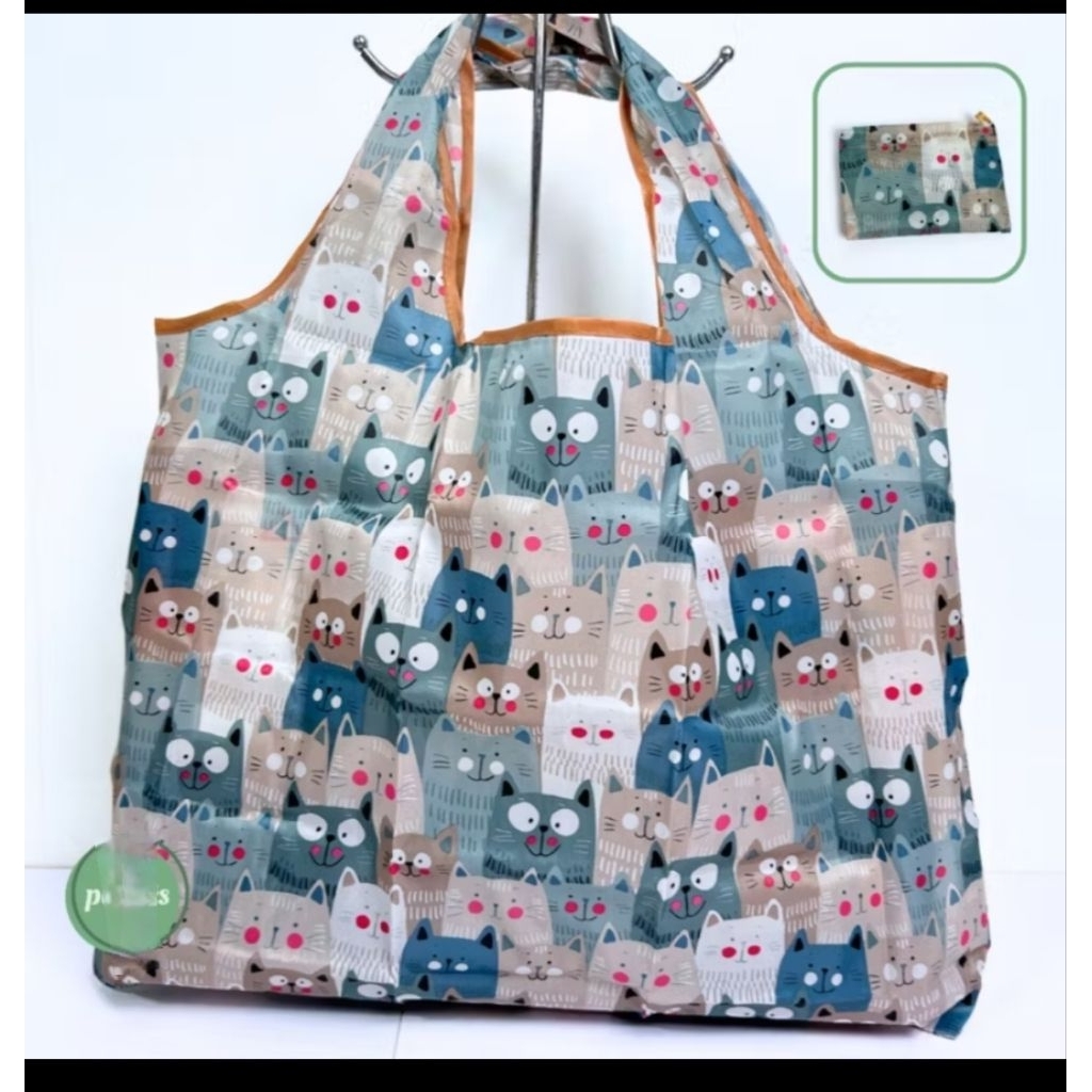 Tote bag kucing lucu tas belanja lipat motif kucing lucu shopping bag kucing cat lucu