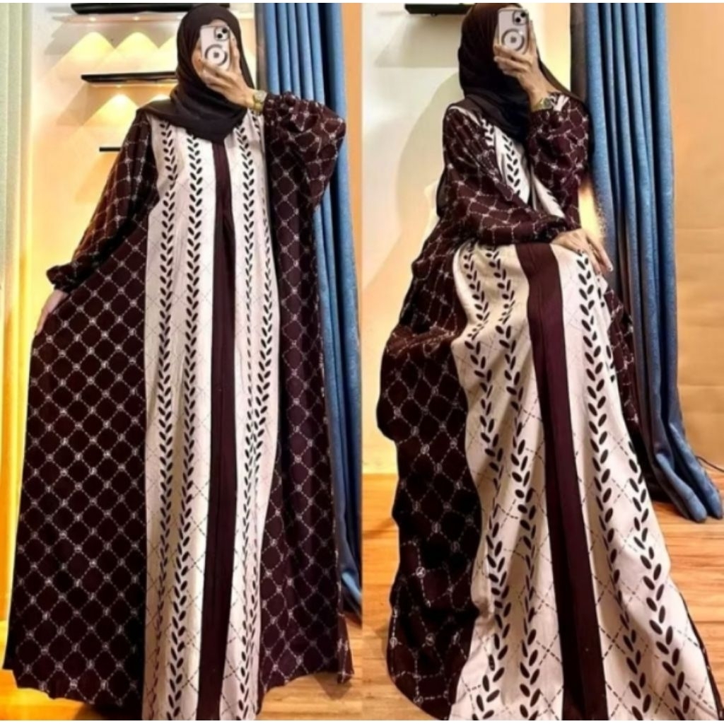 preloved gamis kaftan rayon adem, warna magenta dan hijau army