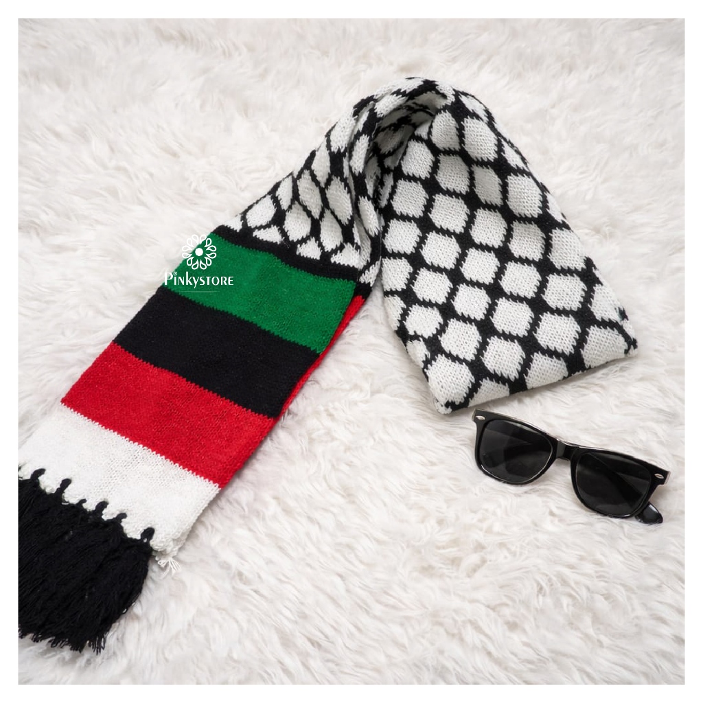 syal palestina rajut dewasa anak, syal rajut palestina pria wanita motif keffiyeh nyaman di pakai ha