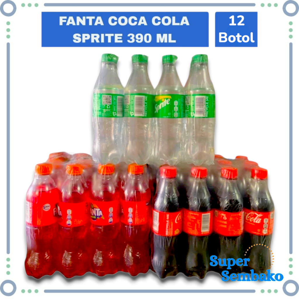 MINUMAN SODA COCA COLA SPRITE FANTA BOTOL 390ml 1 DUS KRAT KARTON ISI 12 BOTOL INSTAN MAKASSAR