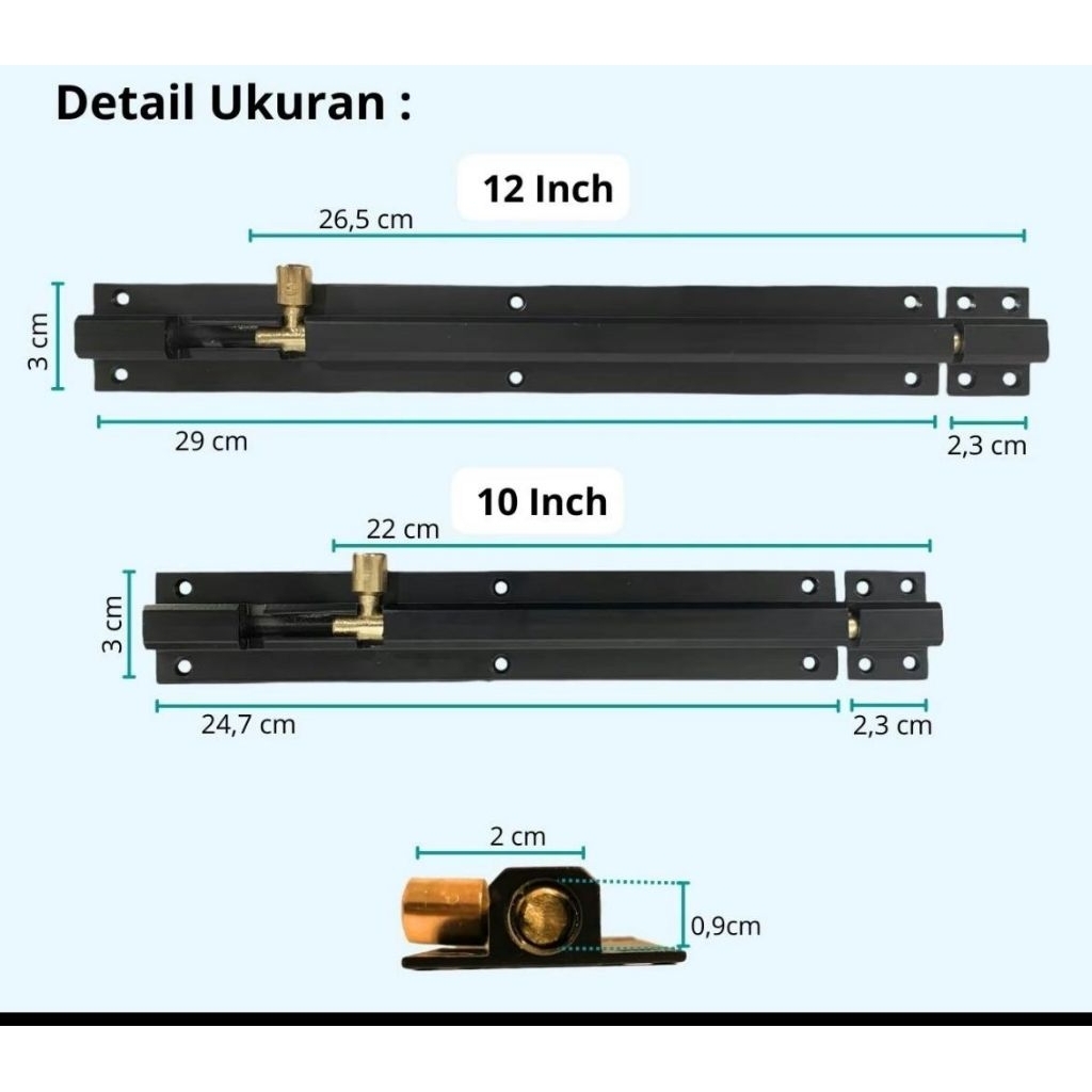 Grendel pintu Aluminium warna hitam Panjang ( 10inch-12inch)