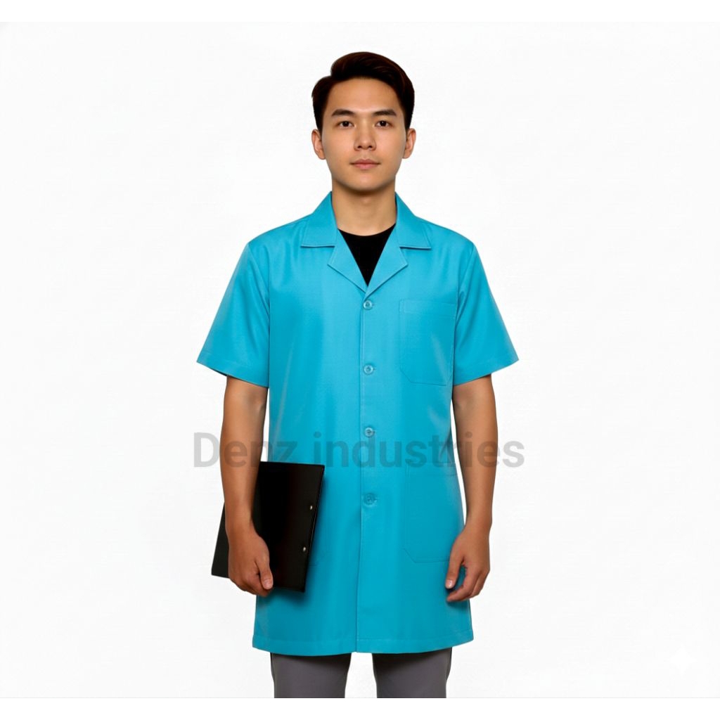 Jas Laboratorium Biru Tosca lengan pendek Amerika drill