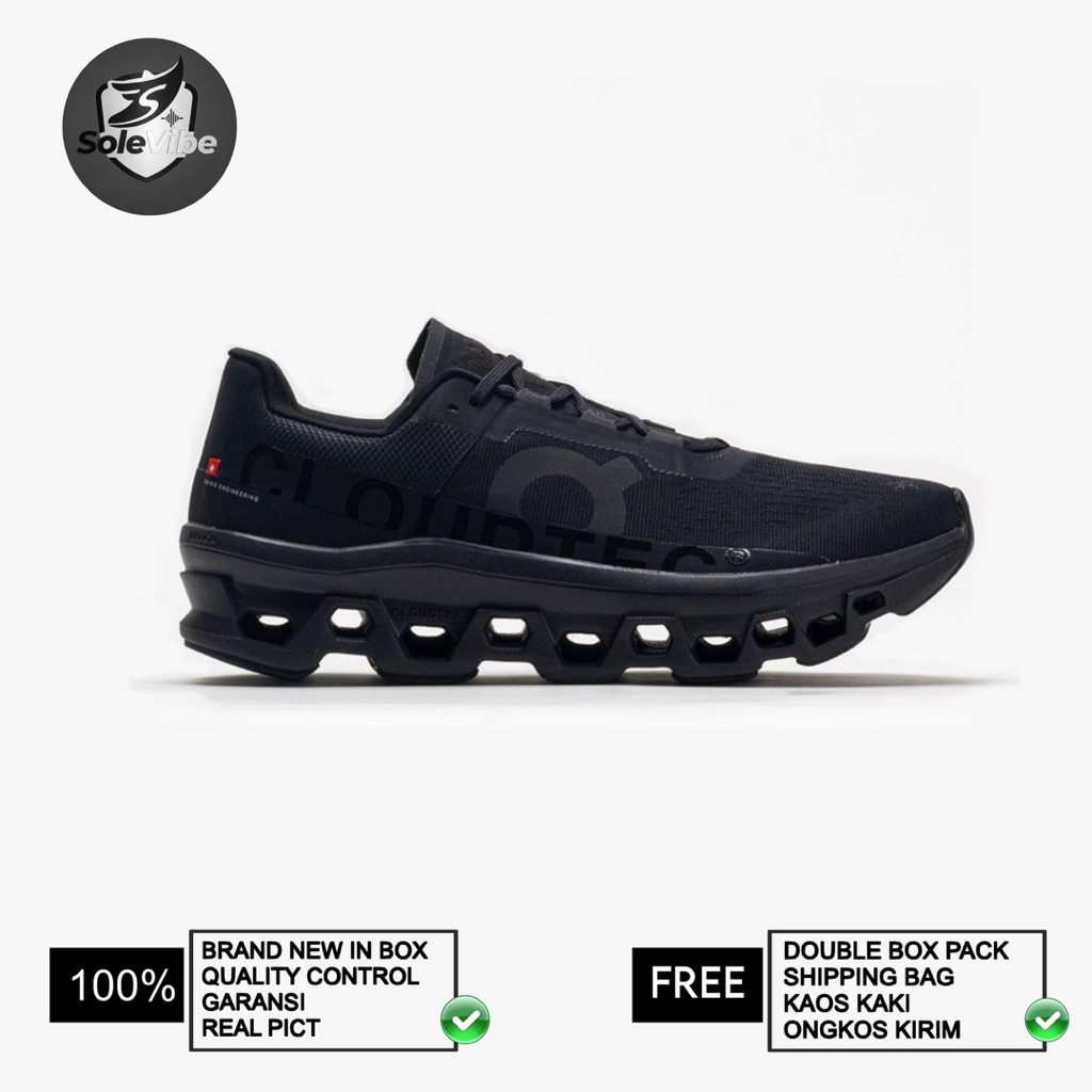 Sepatu Running On Cloudmonster Pria Full Black BNIB