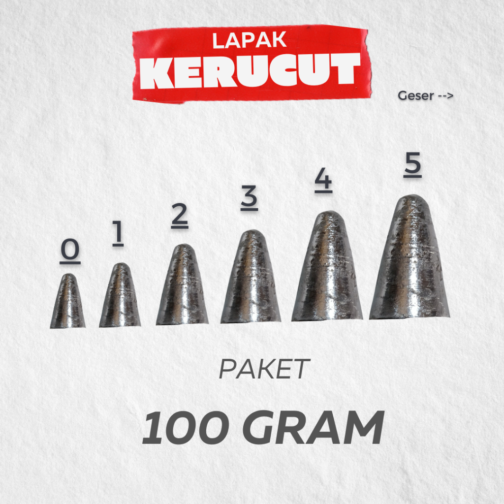 Paket 1 Ons | Timah Pemberat Pancing Model KERUCUT Timah Berlubang |Aerodinamis