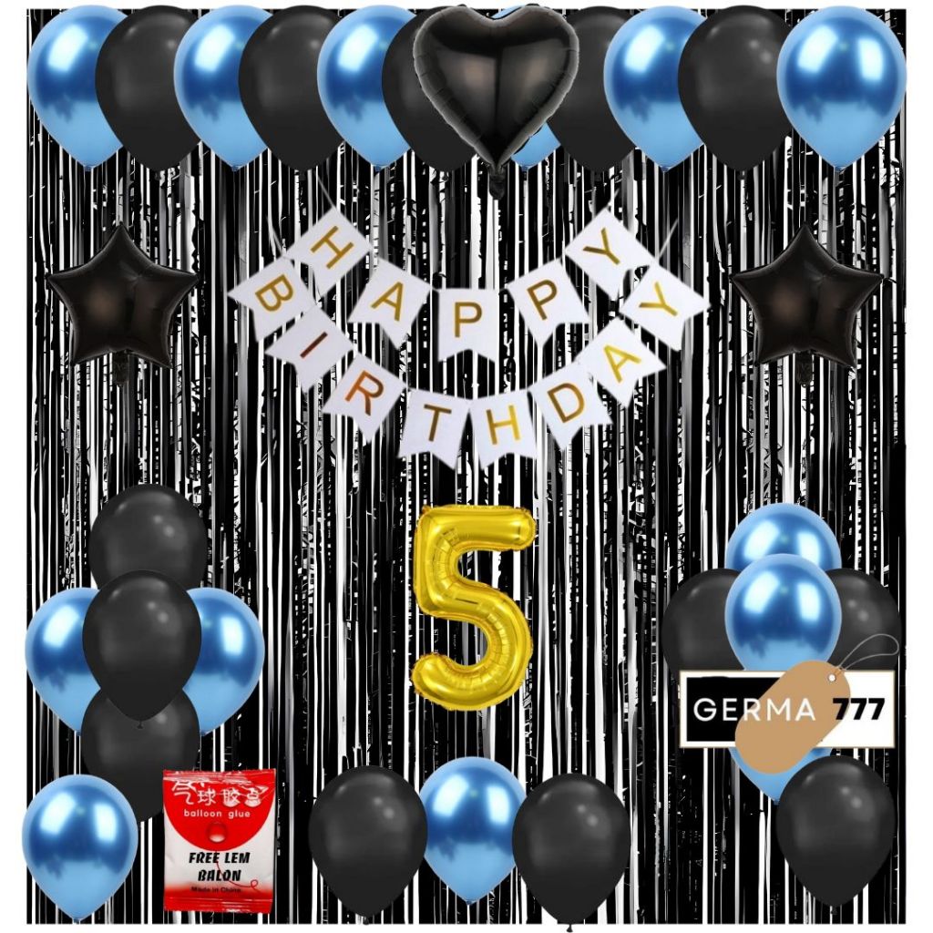 Paket Dekorasi Pesta Ulang Tahun Anak Dewasa Balon Latex Hitam Mix Biru Muda Birthday Party Simple