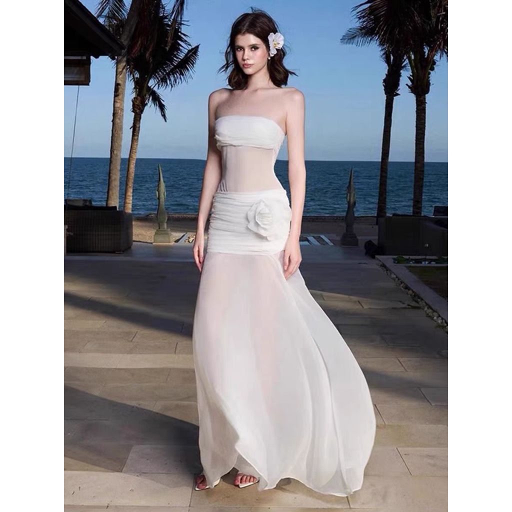 Putih Chiffon Dress Wanita /Party Dress /Pantai Baju Wanita /Import D0562