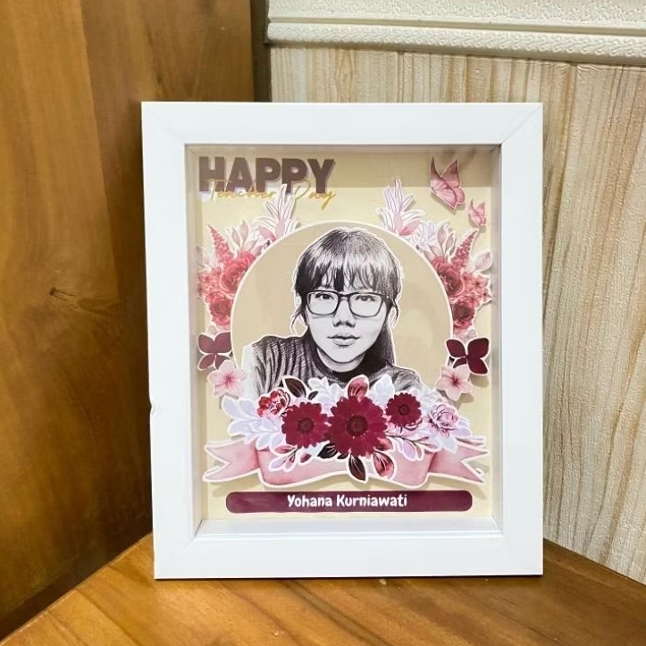 Pop up Frame, Bingkai Foto 3D Flower in Frame Ukuran 8R (20x25 cm) dengan Desain Unik dan Lampu LED