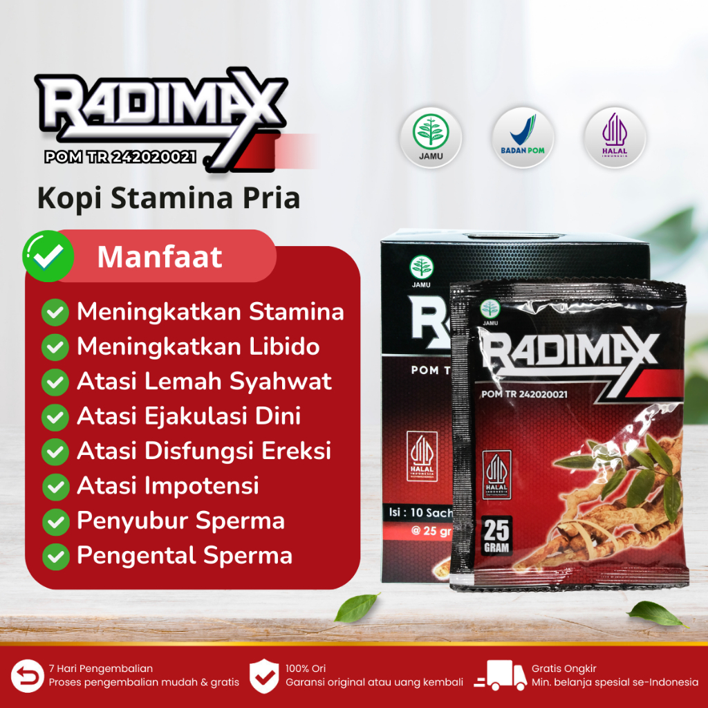 RADIMAX Kopi Pria Herbal Original 1 Box Isi 10 Sachet BPOM & Halal