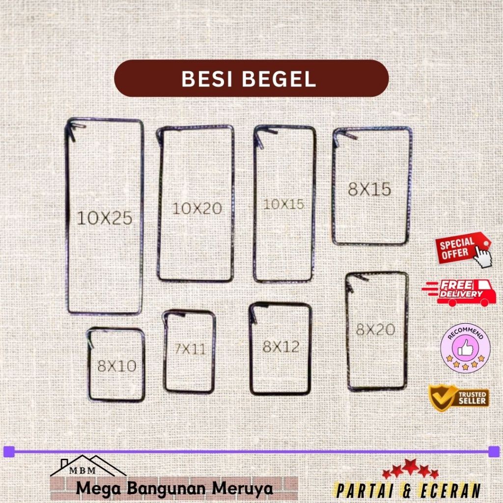 Cincin  Ring Besi/Ring Behel/Besi Begel Kolom ukuran 8X10/8X12/8X15/8X20cm |Per Ikat