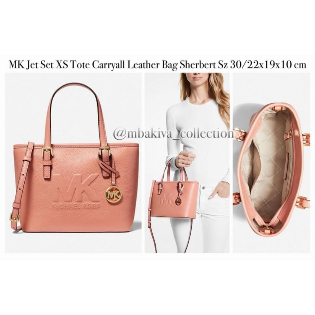 MK Jet Set XS Tote Carryall Leather Bag Sherbert