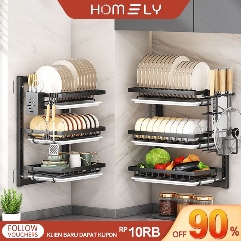 Rak Piring Gantung Rak Dapur Rak Dinding Rak Besi Anti Karat Rak Penyimpanan Mangkuk