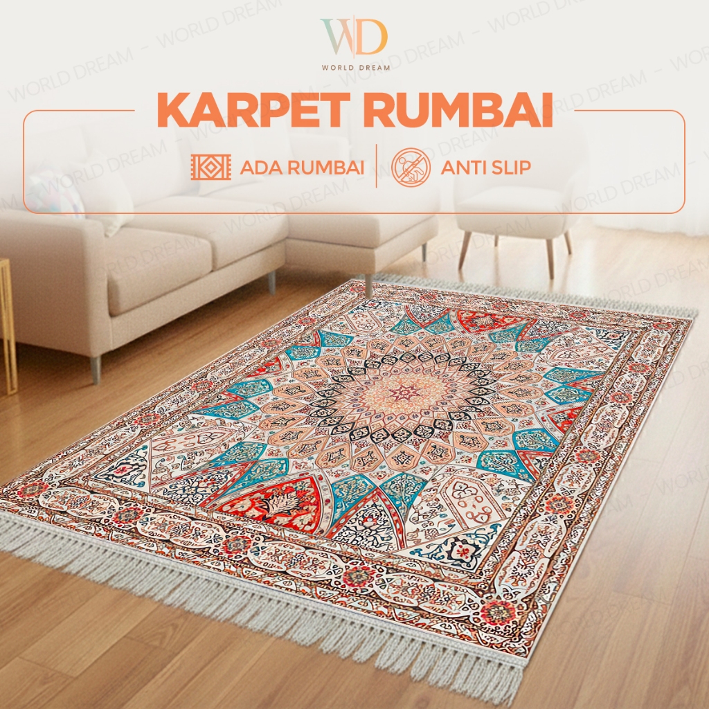 Worldream Karpet Lantai Permadani Karpet Bulu Lembut Ruang Tamu Model Anti Slip Dengan Rumbai