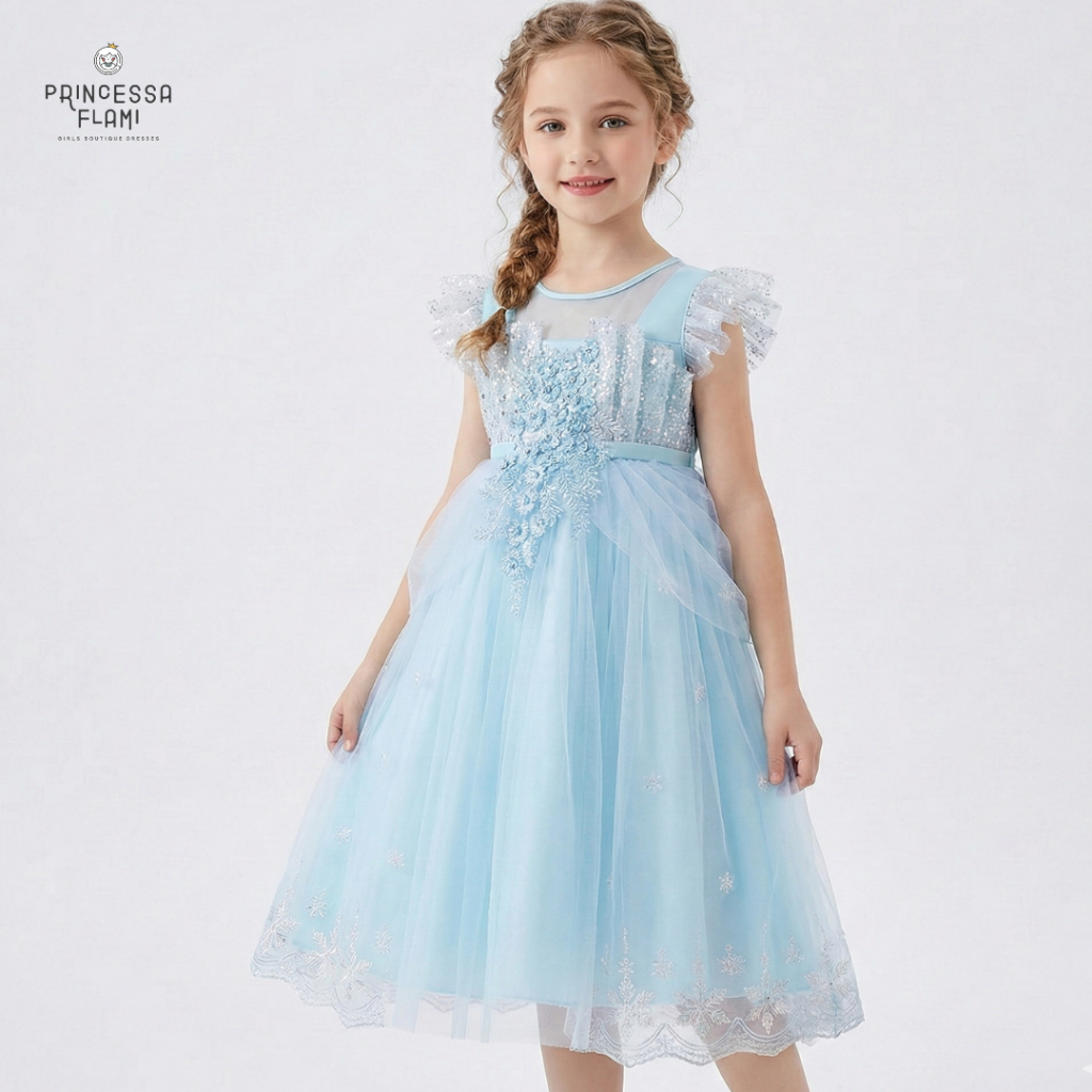 Princessa Flami Party Dress Dress Blue Frozen Anna Elsa Tulle 4991