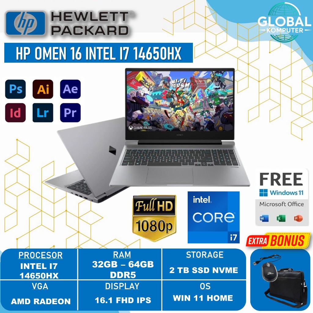 Laptop Gaming HP Omen 16 Intel Core i7 14650HX 64GB 2TB SSD RTX4060 16" FHD IPS 144Hz RGB W11 Home