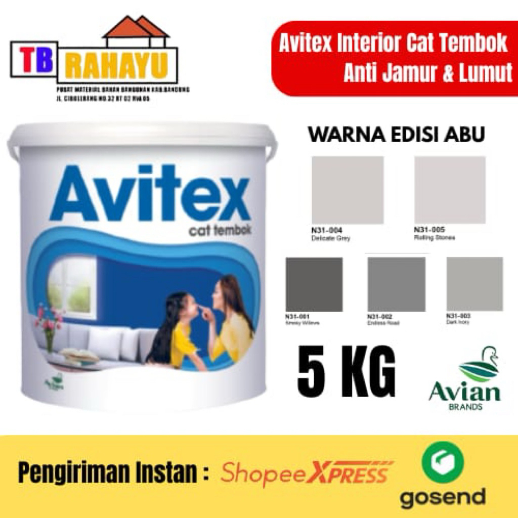Avitex Emulsion Cat Tembok Interior Tinting - 5 KG, Avitex Abu 25 KG