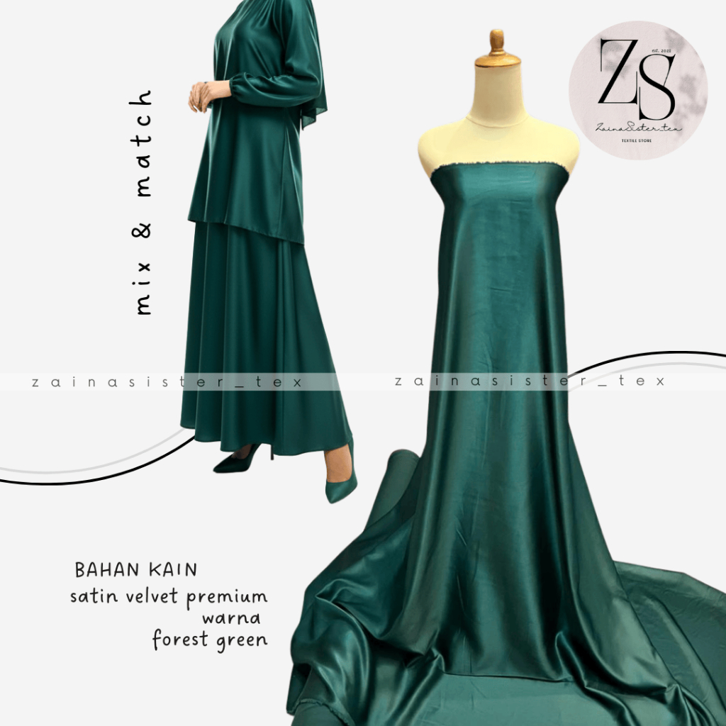 Kain Satin Saten Velvet Premium Silk Meteran Warna Hijau Botol
