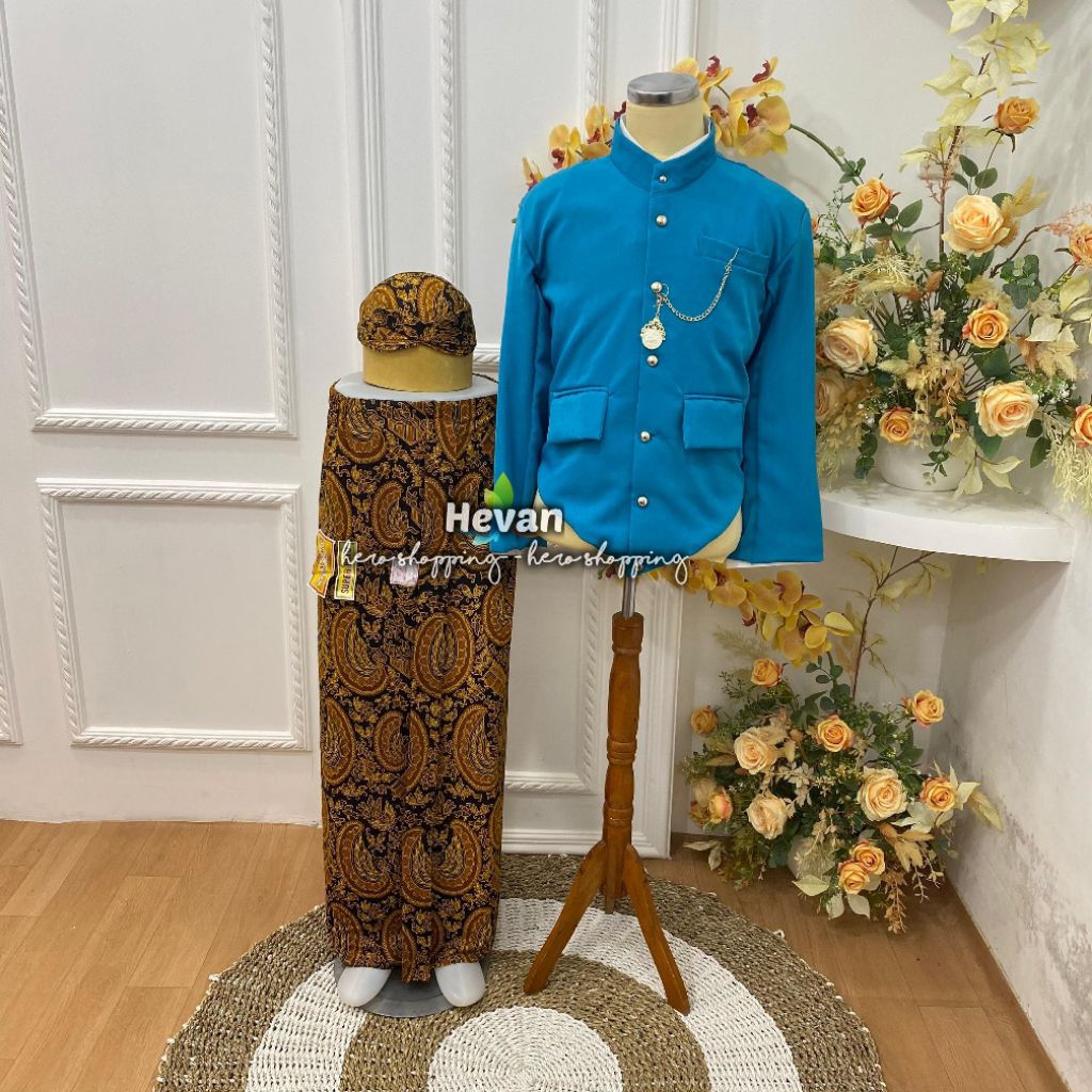 [1 Set] Setelan Pria Adat Jawa Jogja | Beskap Jogja + Jarik Instan + Blangkon Jogja + Benggol - Moti