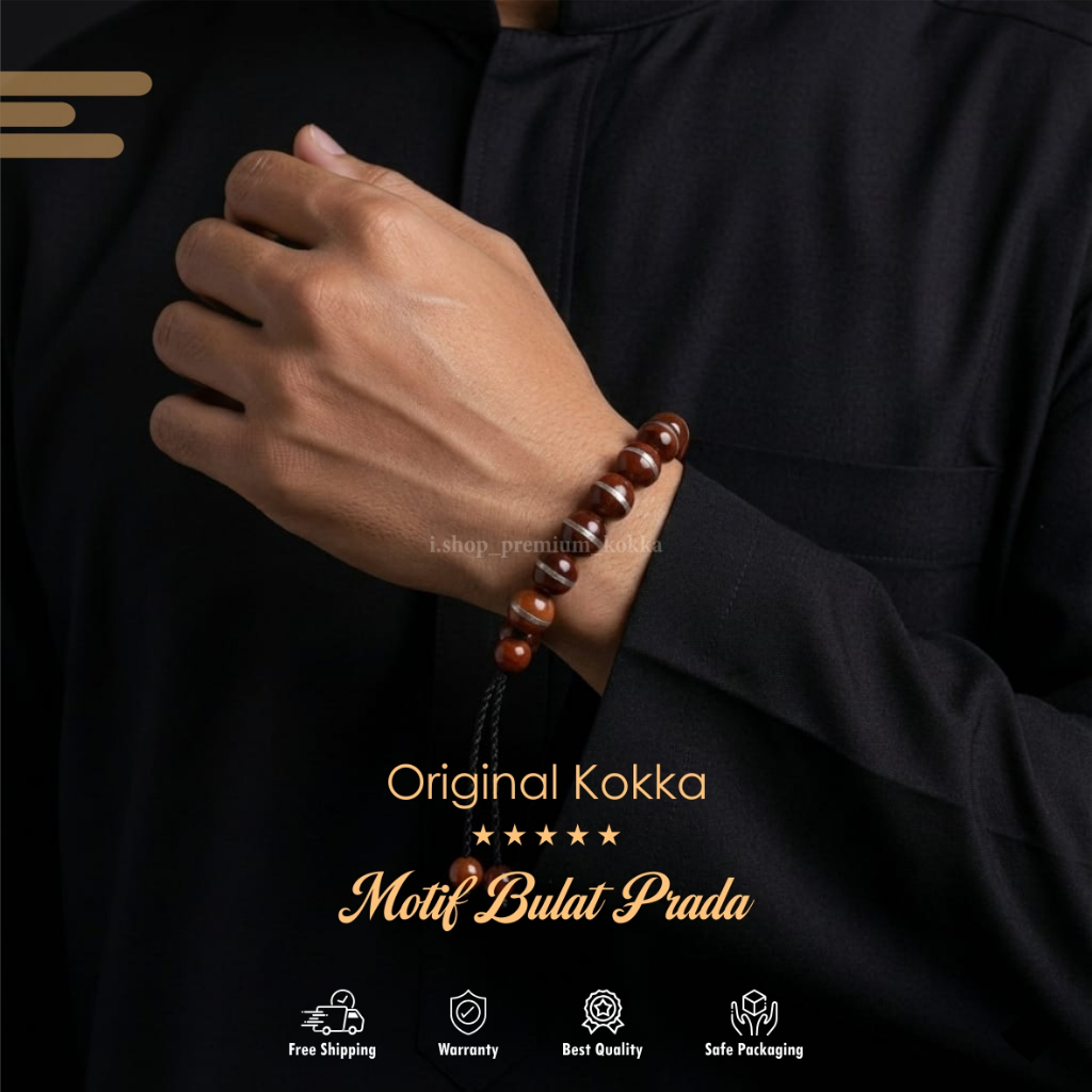 GELANG KOKKA KAUKAH BULAT PRADA - GELANG TASBIH KAYU KAUKAH MOTIF BULAT LILIT TIMAH