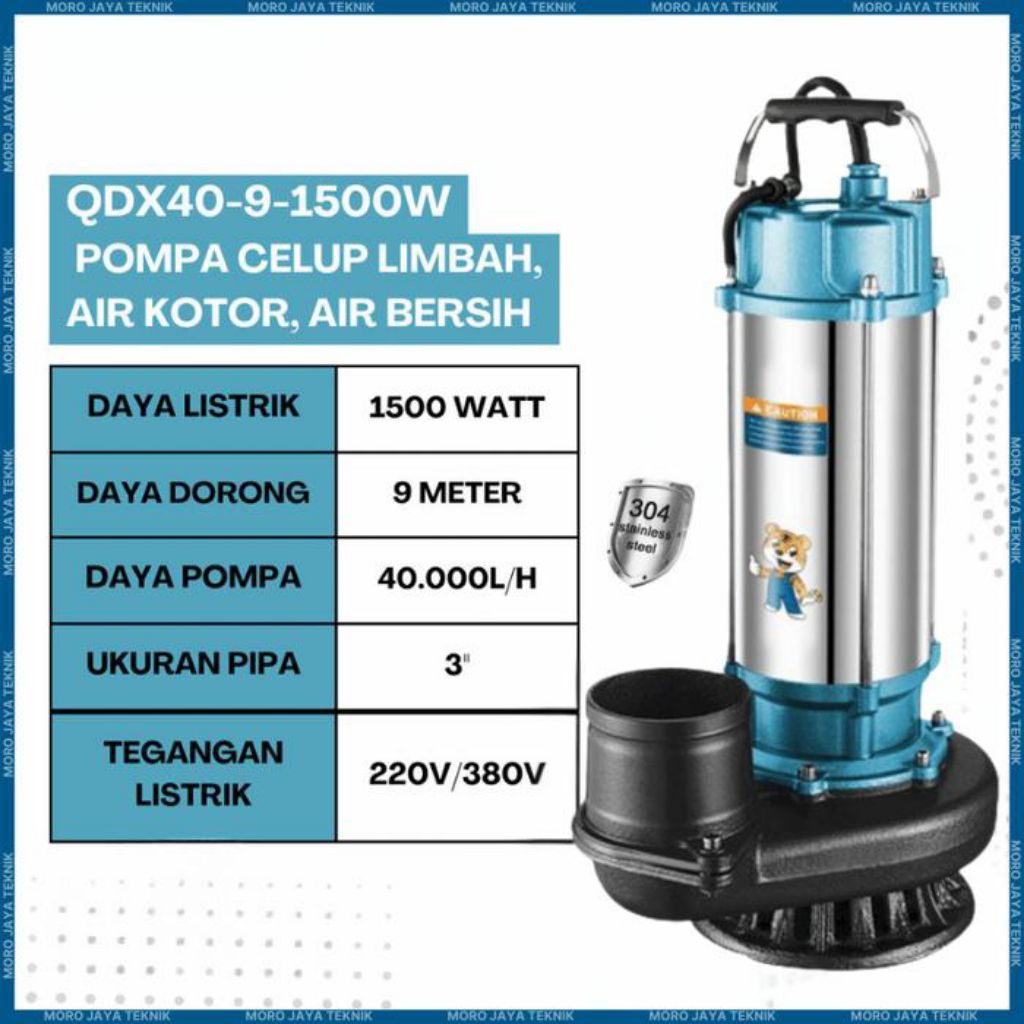 Pompa Celup Air Kotor 1500W Pompa Kolam Ikan Banjir Stainless 3 Inch