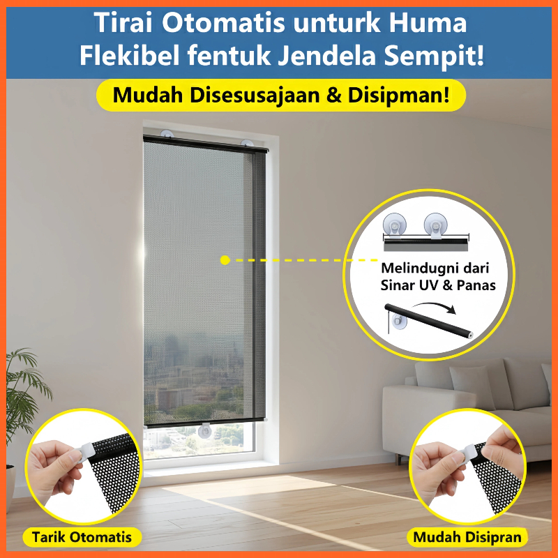 Tirai Mobil / Krey Jendela Rumah / Sunshade Otomatis / Anti Panas UV / Penutup Kaca Gulung
