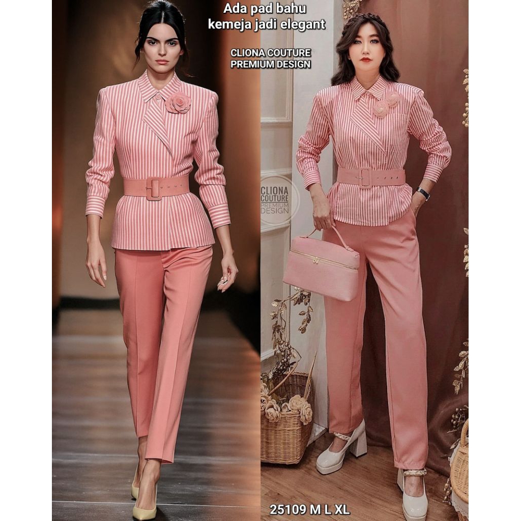 Cliona couture One Set shirt +pants+belt (Kemeja Ld 110&pants m L XL)